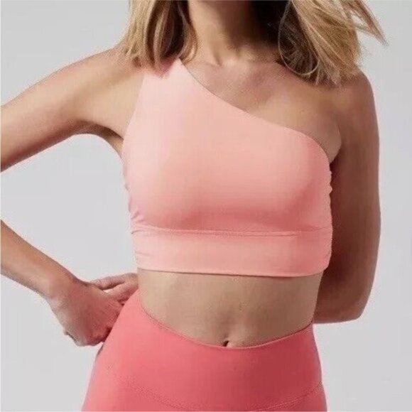 Athleta Athena Bra A-C Sz XL Peachy Pink Orange One Shoulder - Picture 2 of 9